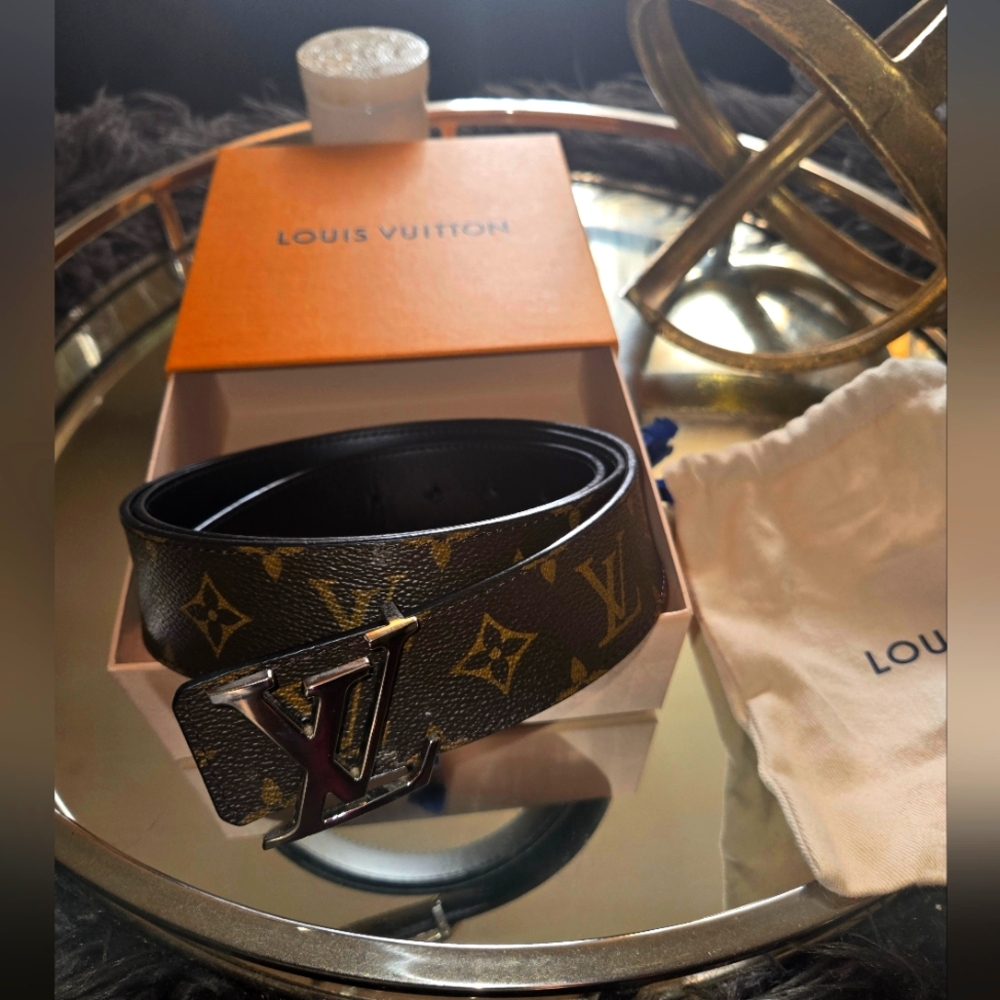 Used Louis Vuitton Brown & Tan Male Monogram Belt With Impections...Good Cond.